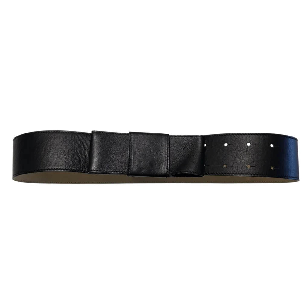 Kate Spade Accessories Black Leather Belt Wide Flat Bow Size Small Made In Italy